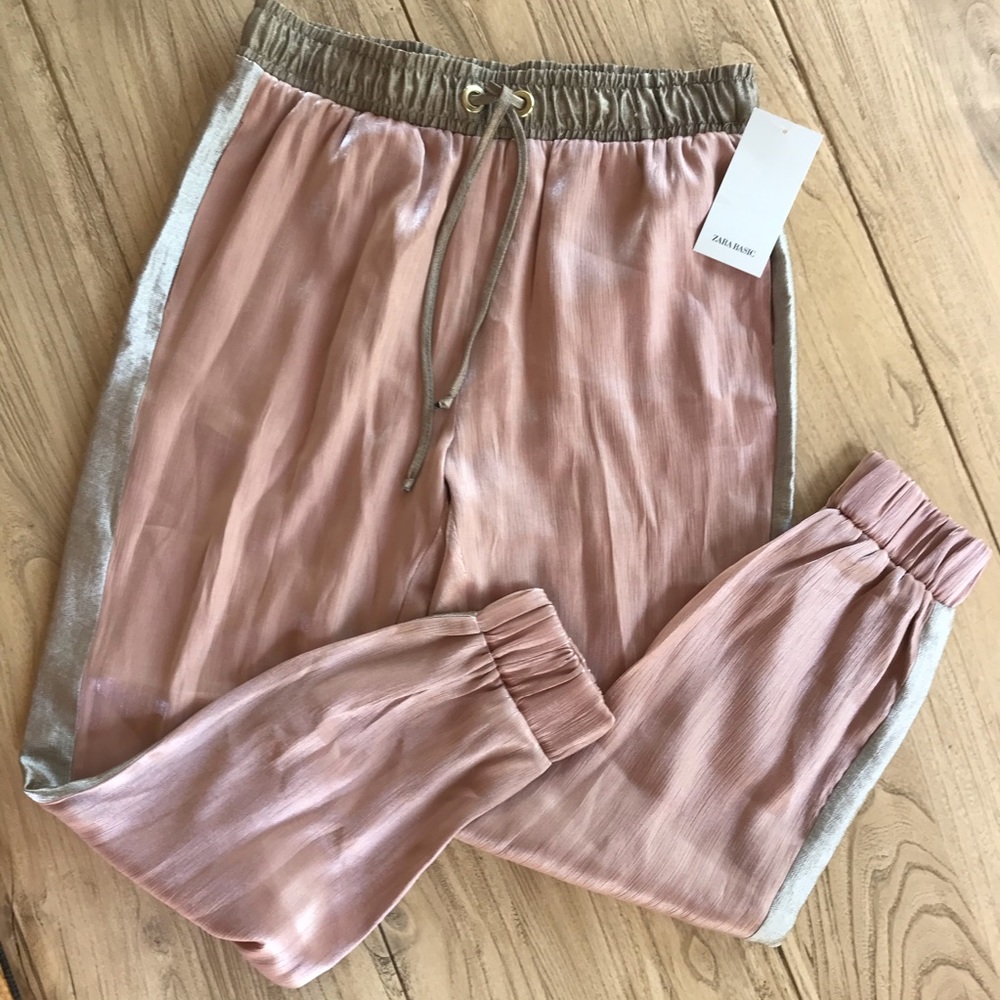 Zara NWT Metallic side stripe Joggers
